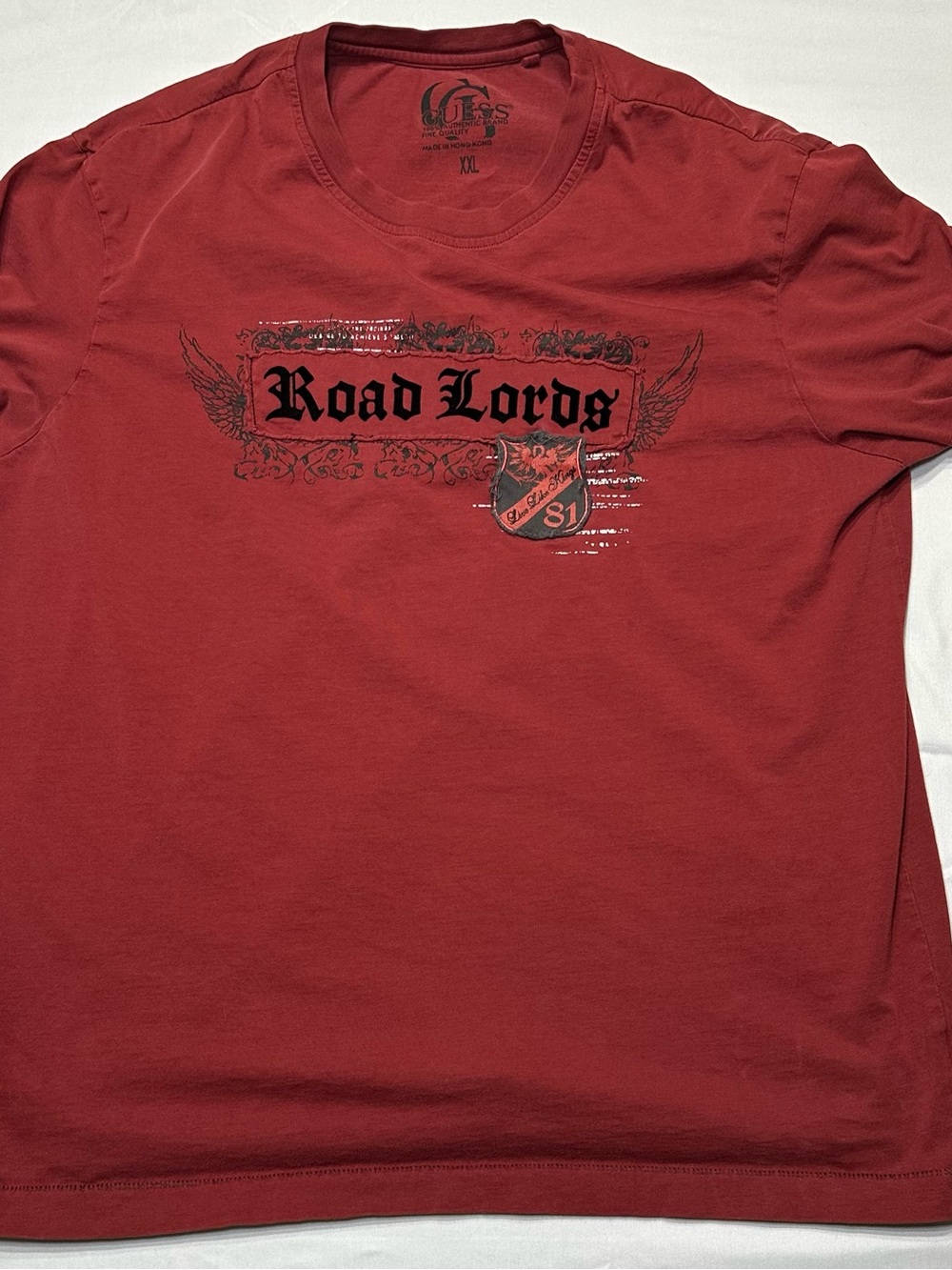 VTG GUESS Y2K Road Lords Graphic Long Sleeve Shirt XXL Red Grunge Biker - Picture 1 of 8